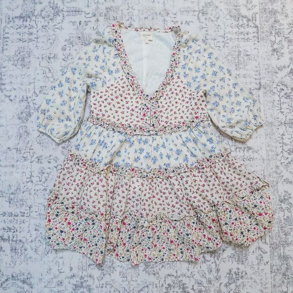 Sézane Paris Floral Ruffle Tiered Boho Mini Dress – Women’s Size 2 - Picture 1 of 11
